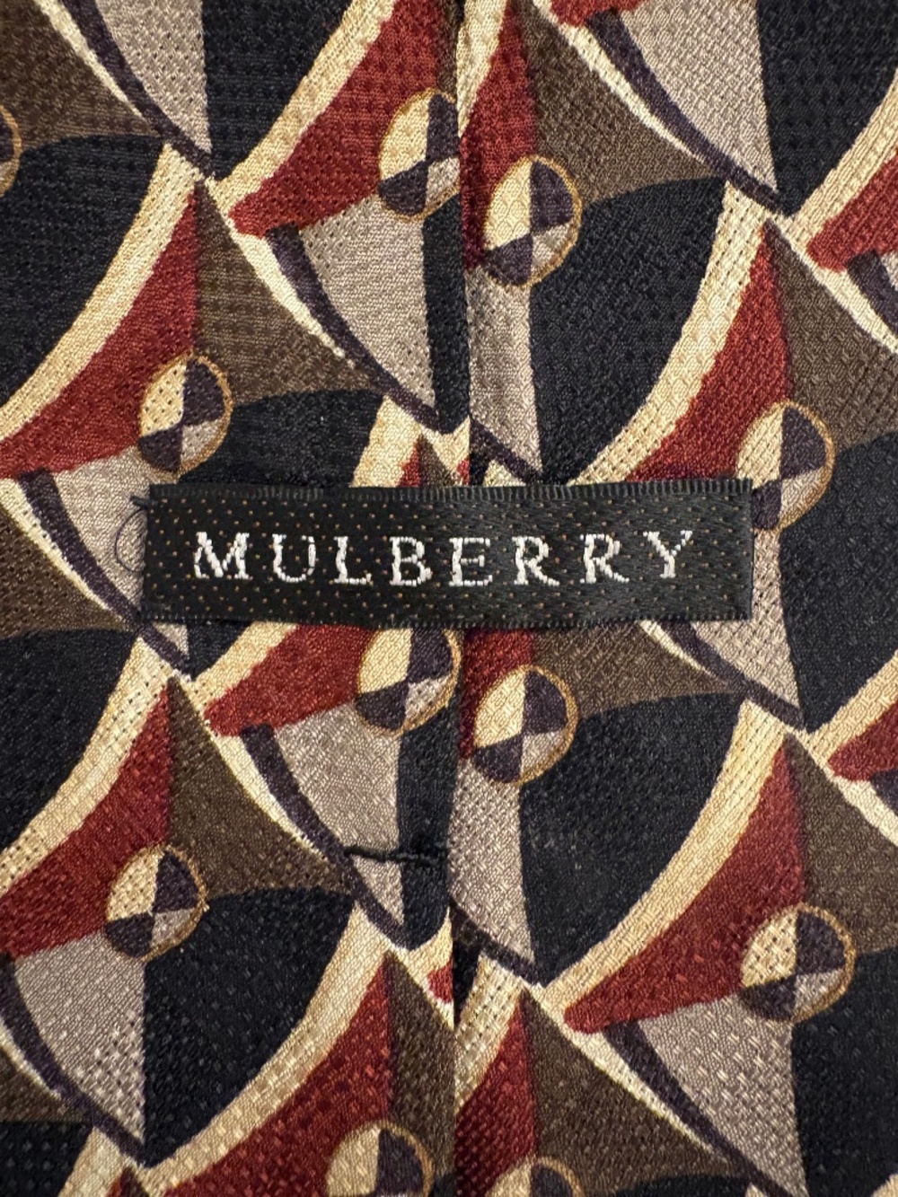 Vintage Ziggurat by Mulberry Neckwear Silk Tie Art Deco Geometric Burgundy